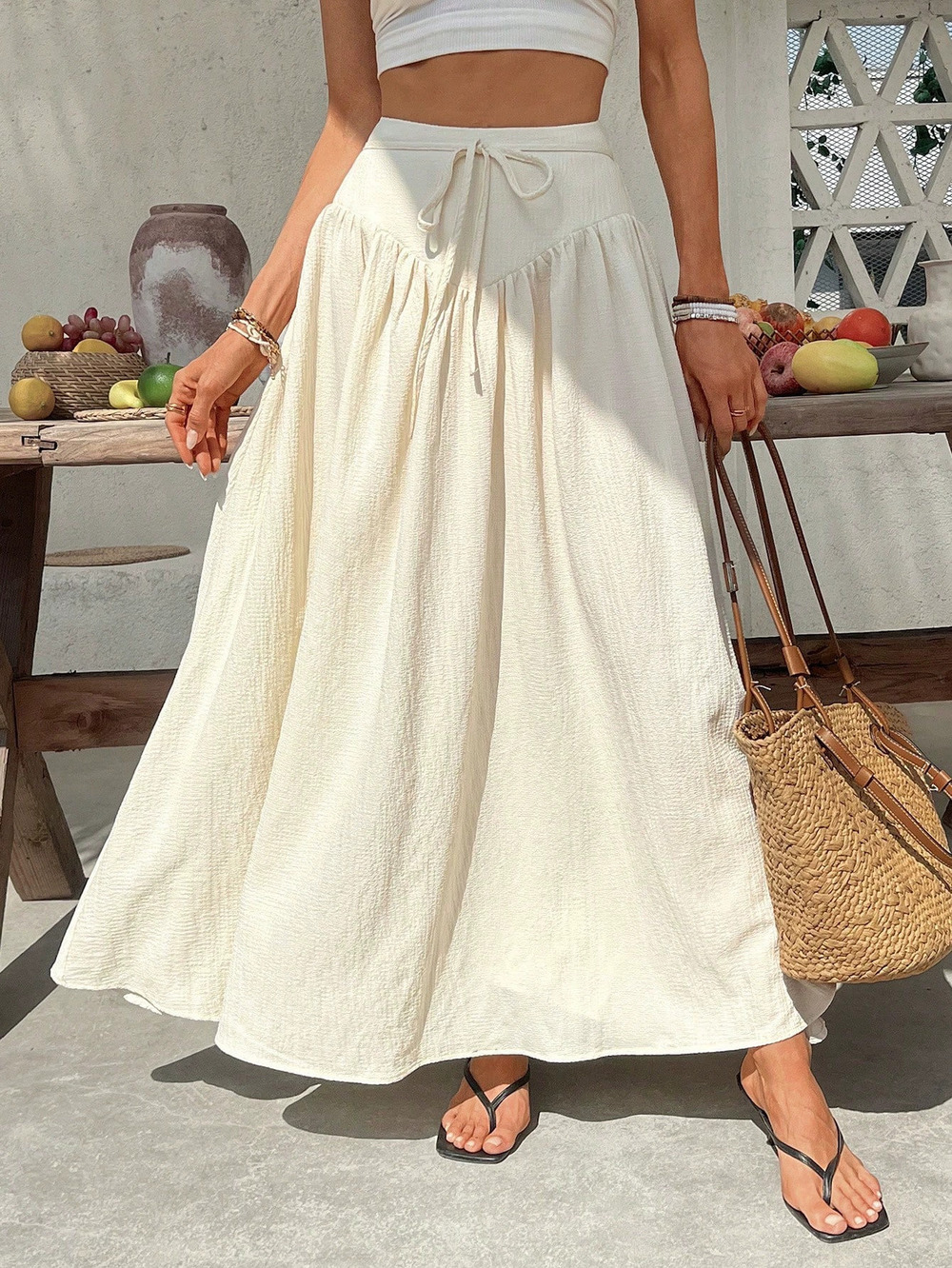 ZARA Summer Vacation High Waist Flared Maxi Skirt Slimming Beach